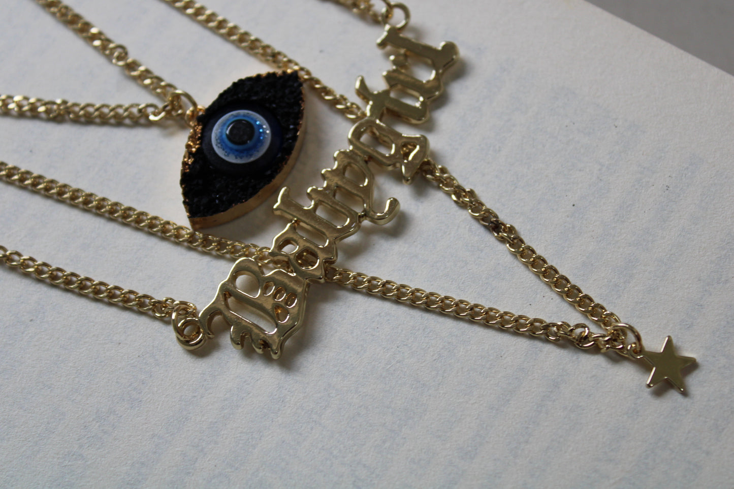 Druzy Stone Evil Eye Layer Necklace