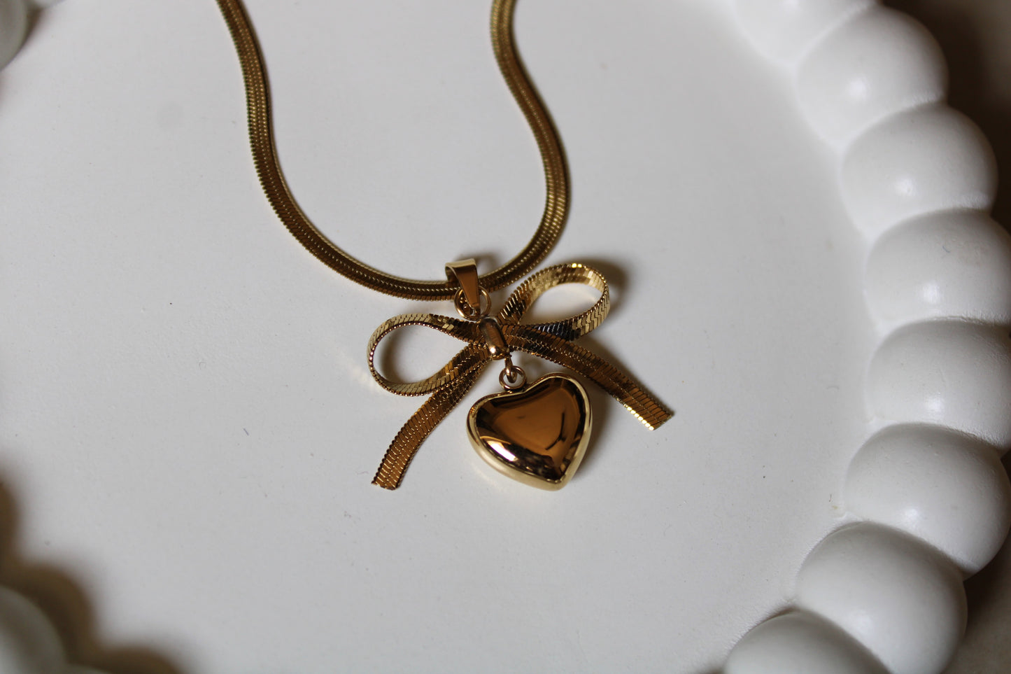 Bow Heart Stainless Steel Necklace