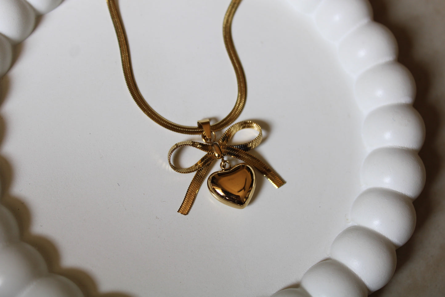 Bow Heart Stainless Steel Necklace