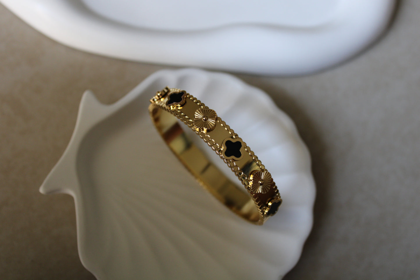 Black & Gold Clover Stainless Steel Bracelet