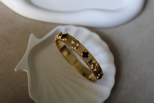Black & Gold Clover Stainless Steel Bracelet