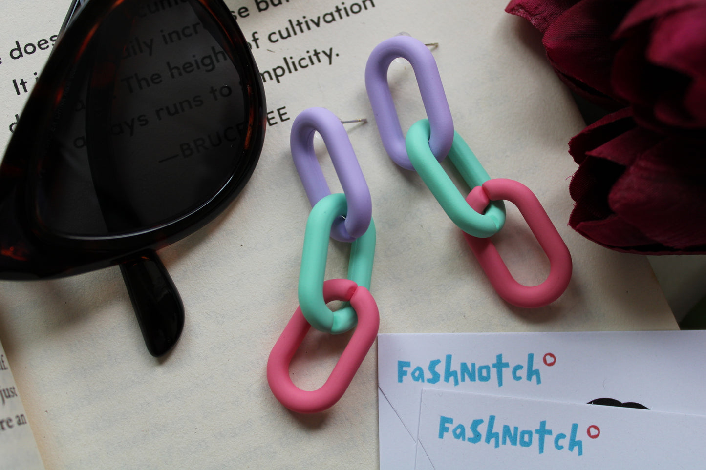 Acrylic Multi Color Link Earrings