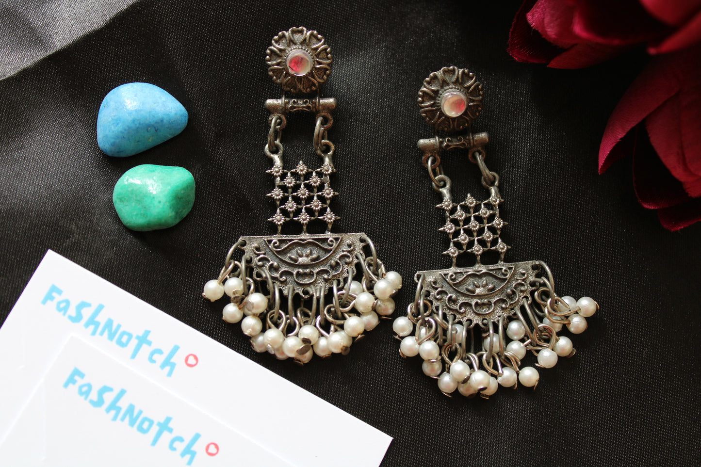 Pearl Drop Oxidised Earrings